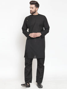 Designer Linen Kurta Black Pajama Set