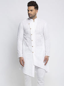 Designer Cotton Chikankari White Kurta For Men By Luxury at Less