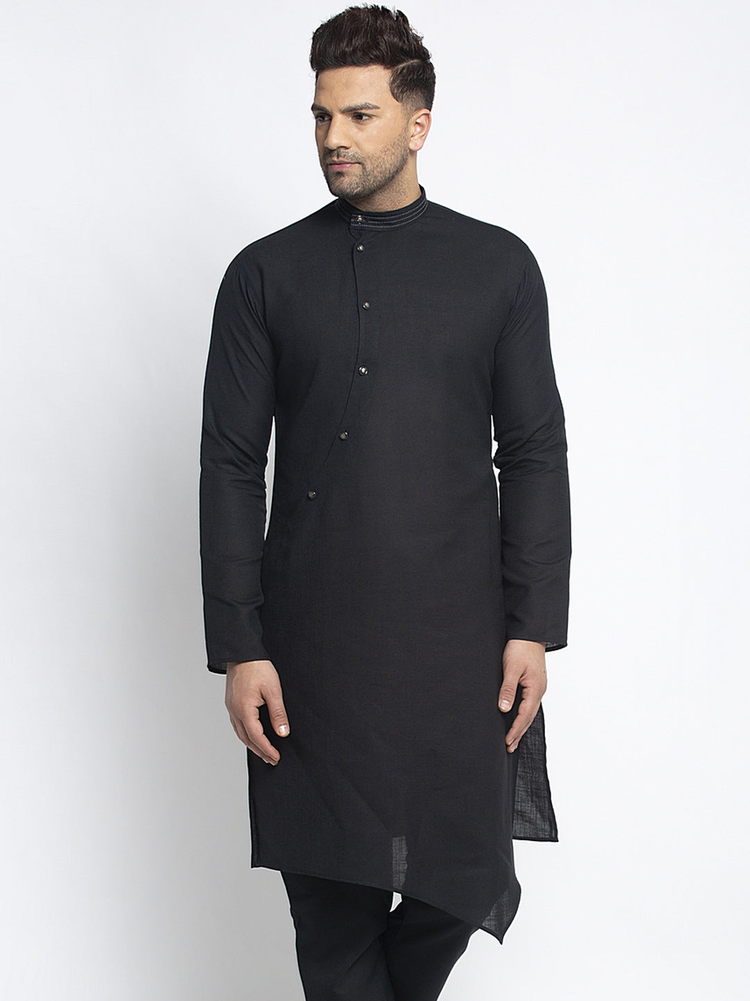 Designer Black Linen Kurta For Men By Luxury at Less