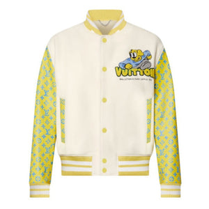 White & Yellow Monogram Sleeve Varsity Jacket