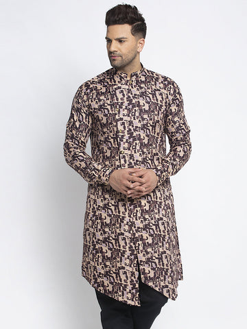 Designer Cotton Brown Block Printed Kurta For Men By Luxury at Less