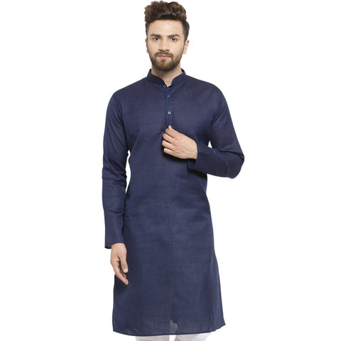 New Lenin Plain Kurta In Navy Blue By Luxury at Less