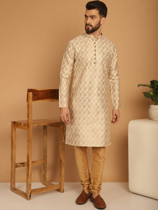 Designer Golden Brocade Kurta Pajama Set by Luxury at Less