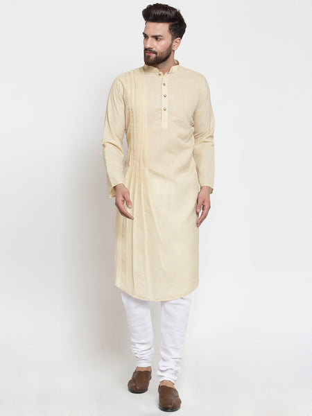 Beige Kurta and Pajama for men | Designer Full Sleeve Linen Kurta and Churidar Pajama Set For Men