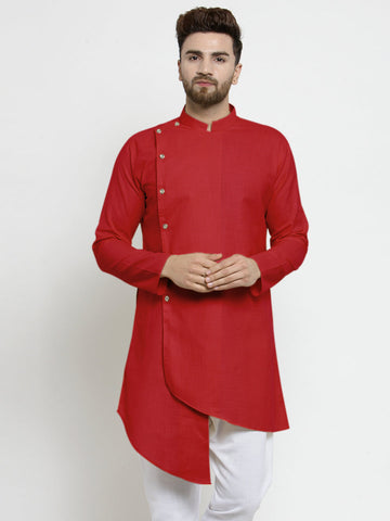 Designer Red Linen Kurta For Men By Luxury at Less