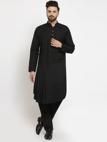 Designer Black Linen Kurta With Aligarh Pajama For Men By Luxury at Less