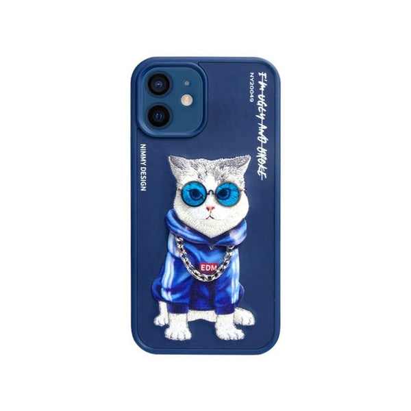 Nimmy 3D Embroided Swag Cat Back Case Cover for Apple iPhone - Blue