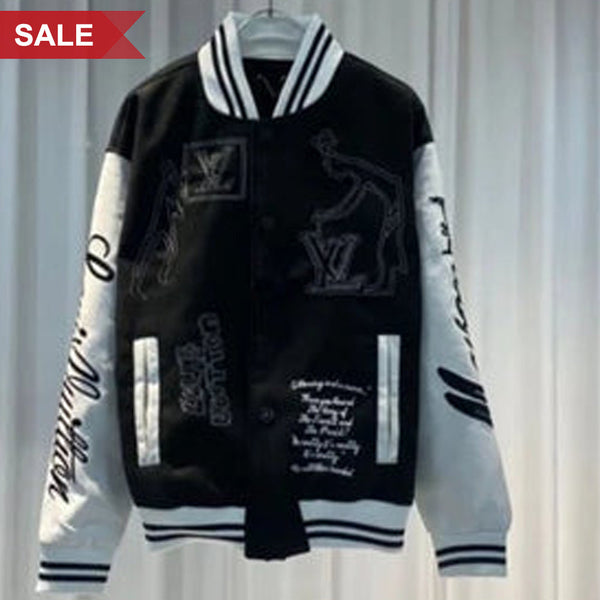 Black Logo Pattern Designer Varsity Jacket