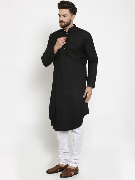 Designer Black Linen Kurta With Churidar Pajama For Men By Luxury at Less