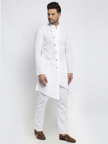 Designer Cotton Aligarh White Kurta Pajama Set For Men By Luxury at Less