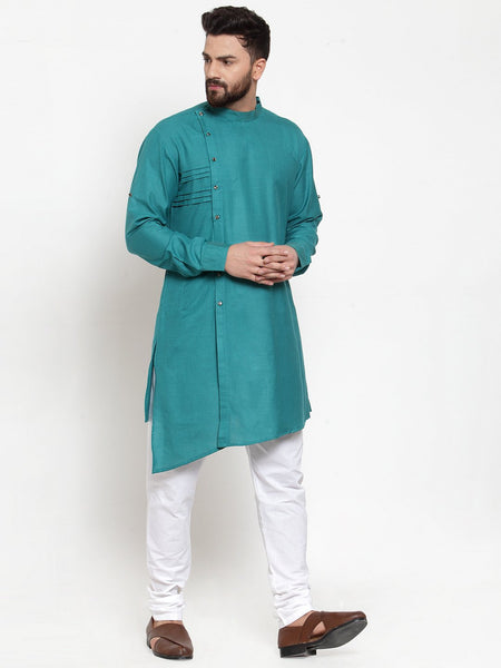 Designer Sea Green Kurta Pajama Churidar Set For Men By Luxury at Less