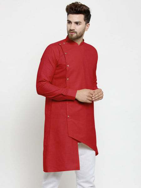 Designer Red Linen Kurta For Men By Luxury at Less