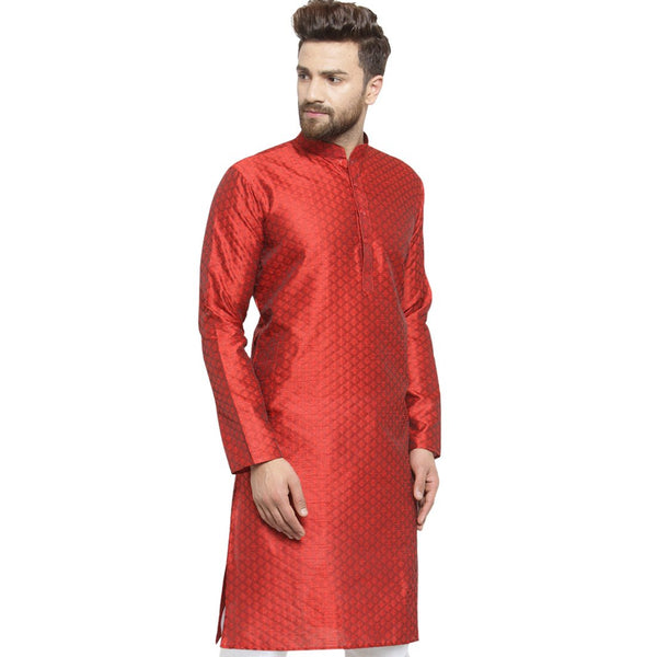 Embellished Brocade Kurta in Red By Luxury at Less