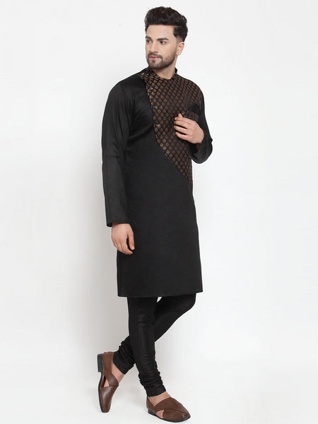 Designer Brocade Black Bnarsi Silk Kurta Pajama Set