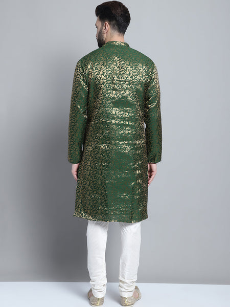 Golden Detailing Brocade Kurta Pajama Set by Luxury at Less