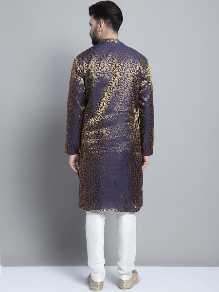 Designer Blue Brocade Kurta Pajama Set by Luxury at Less