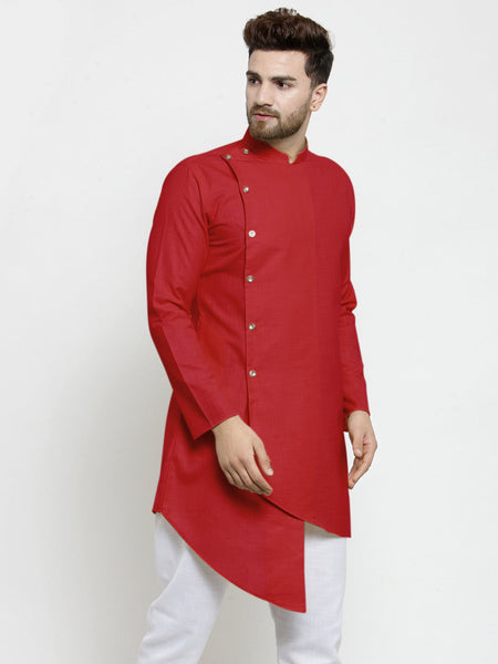 Designer Red Linen Kurta For Men By Luxury at Less