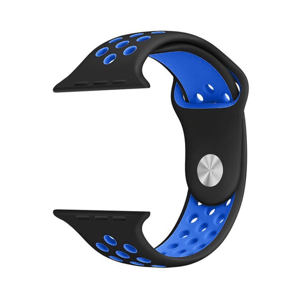 iWatch Soft Silicone Strap Compatible with Apple Watch (Black & Blue Air Hole)