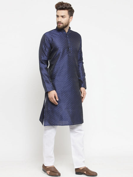 Embellished Brocade Kurta in Navy Blue with Aligarh by Luxury at Less