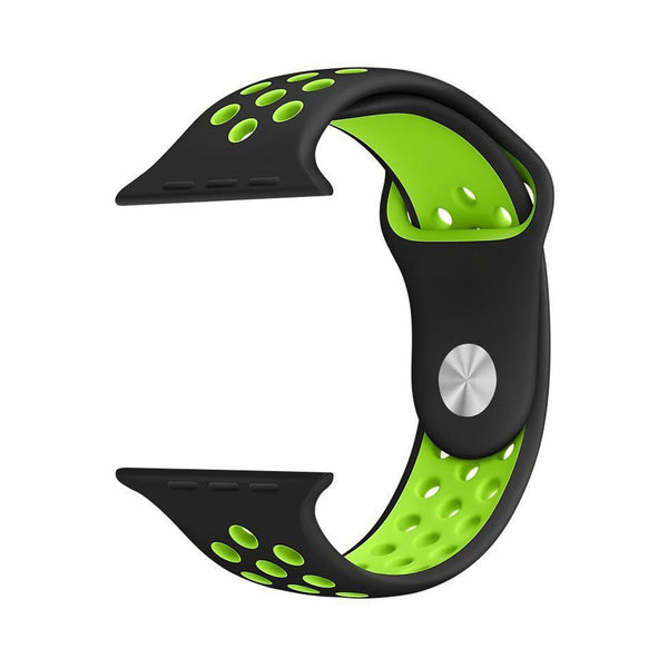 Silicone Sports Watch Strap for Apple Watch Series 5/4/3/2/1 (Black & Green Air Hole)