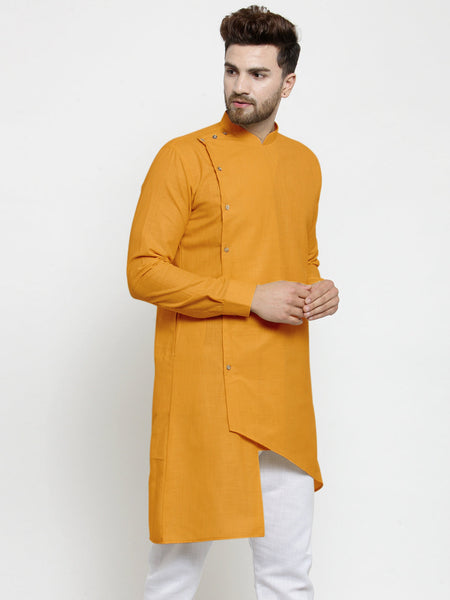 Designer Mustard Yellow Linen Kurta For Men By Luxury at Less