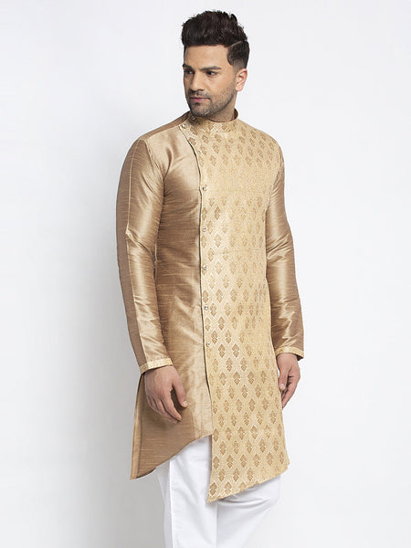 Designer Embellished Brocade Golden Kurta For Men By Luxury at Less