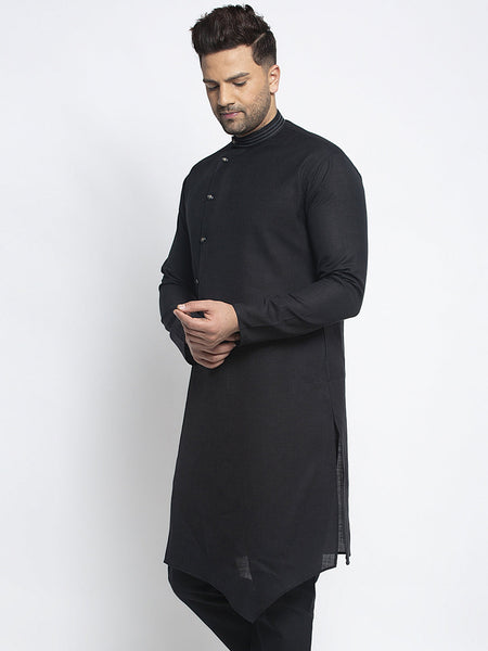 Designer Black Linen Kurta For Men By Luxury at Less