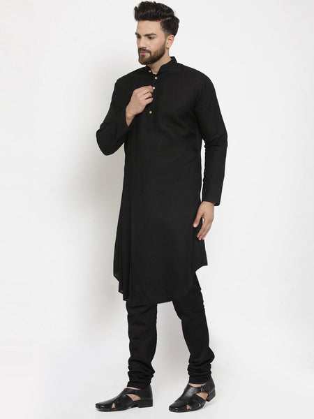 Designer Black Linen Kurta With Churidar Pajama For Men By Luxury at Less