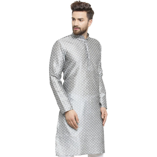 Embellished Brocade Kurta in Grey By Luxury at Less