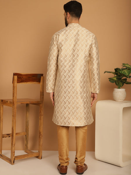 Designer Golden Brocade Kurta Pajama Set by Luxury at Less