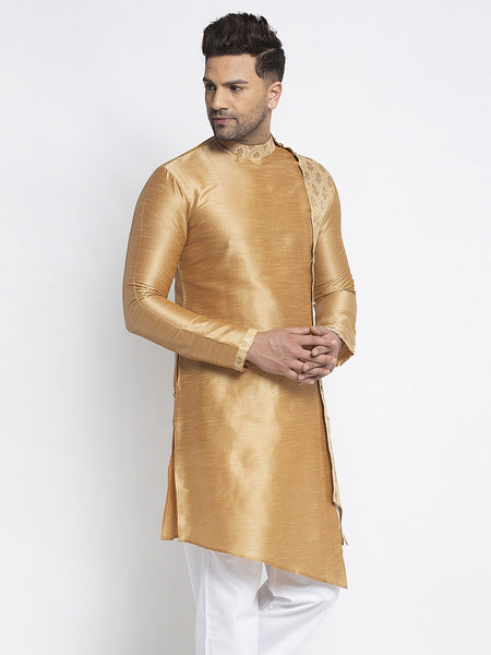 Designer Embellished Brocade Golden Kurta For Men By Luxury at Less