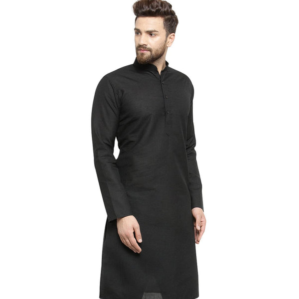 New Lenin Plain Kurta in Black By Luxury at Less