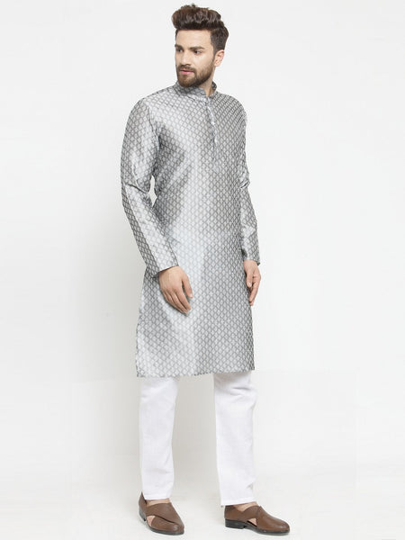 Embellished Brocade Kurta in Grey with Aligarh by Luxury at Less