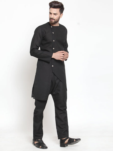 Designer Linen Kurta Black Pajama Set