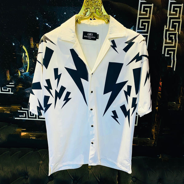 Elegance Printed Drop Shoulder  Bolt Shirt With Cuban Collar