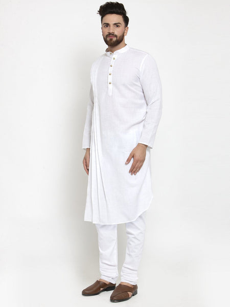 Designer White Linen Kurta With Churidar Pajama For Men By Luxury at Less