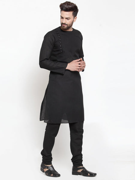 Designer Linen Kurta Black Pajama Set