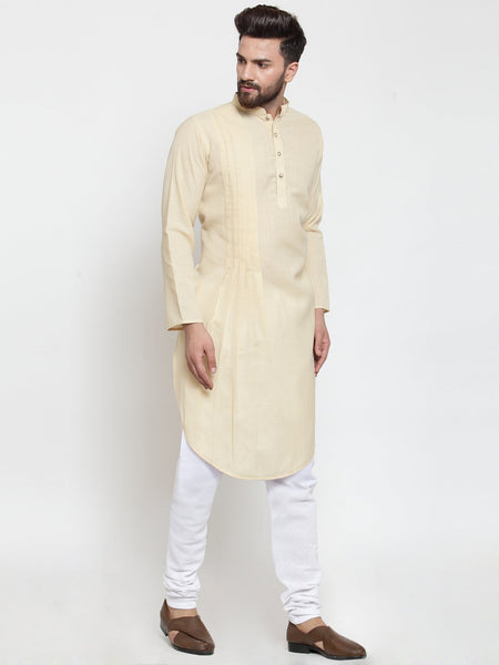 Beige Kurta and Pajama for men | Designer Full Sleeve Linen Kurta and Churidar Pajama Set For Men