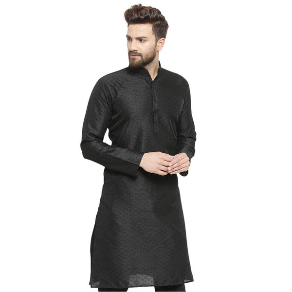 Embellished Brocade Kurta in Black By Luxury at Less