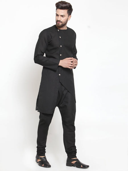 Designer Linen Kurta Black Pajama Set