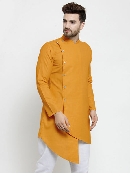 Designer Mustard Yellow Linen Kurta For Men By Luxury at Less