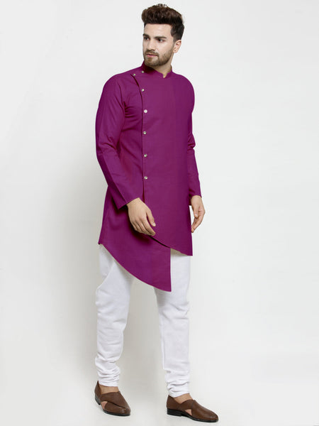 Designer Purple Linen Kurta With White Churidar Pyjama For Men By Luxury at Less