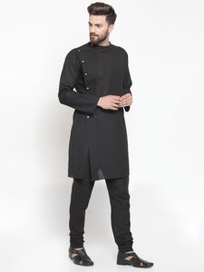 Designer Linen Kurta Black Pajama Set