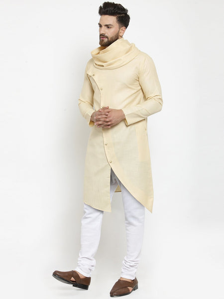 Designer Beige Kurta and Pajama Set for men by Luxury at Less