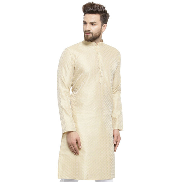 Embellished Brocade Kurta In Beige By Luxury at Less