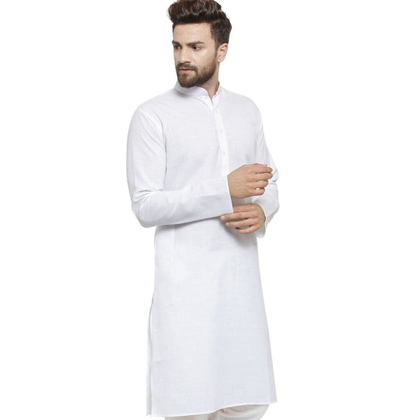 New Linen Plain Kurta In White By Luxury at Less