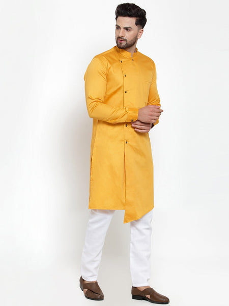 Designer Mustard Yellow Kurta With Churidar Pajama Set