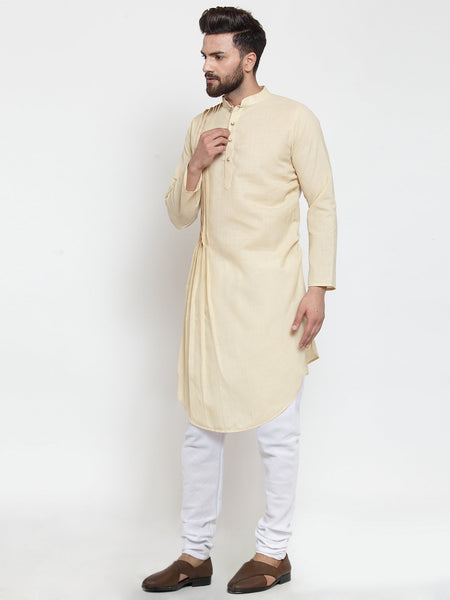 Beige Kurta and Pajama for men | Designer Full Sleeve Linen Kurta and Churidar Pajama Set For Men