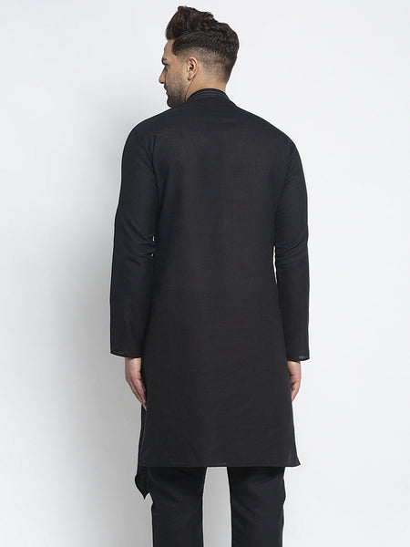 Designer Black Linen Kurta For Men By Luxury at Less