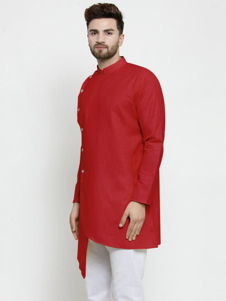 Designer Red Linen Kurta For Men By Luxury at Less